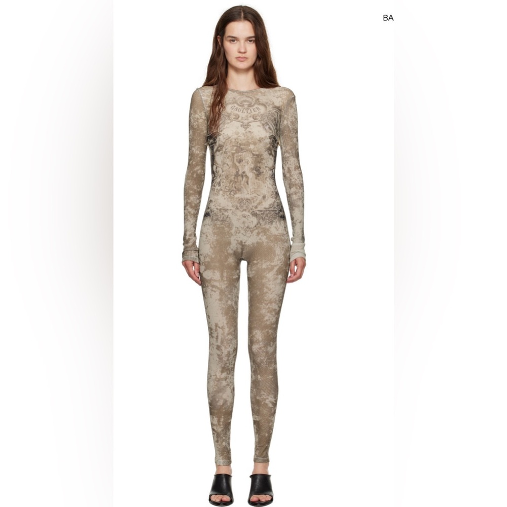 Jean Paul Gaultier Beige Taupe Printed Jumpsuit